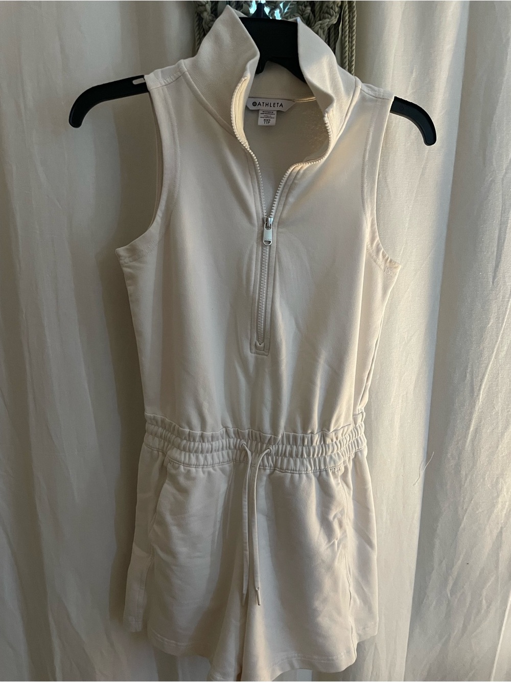 Athleta Cream Sleeveless Zip-Front One-Piece Romper